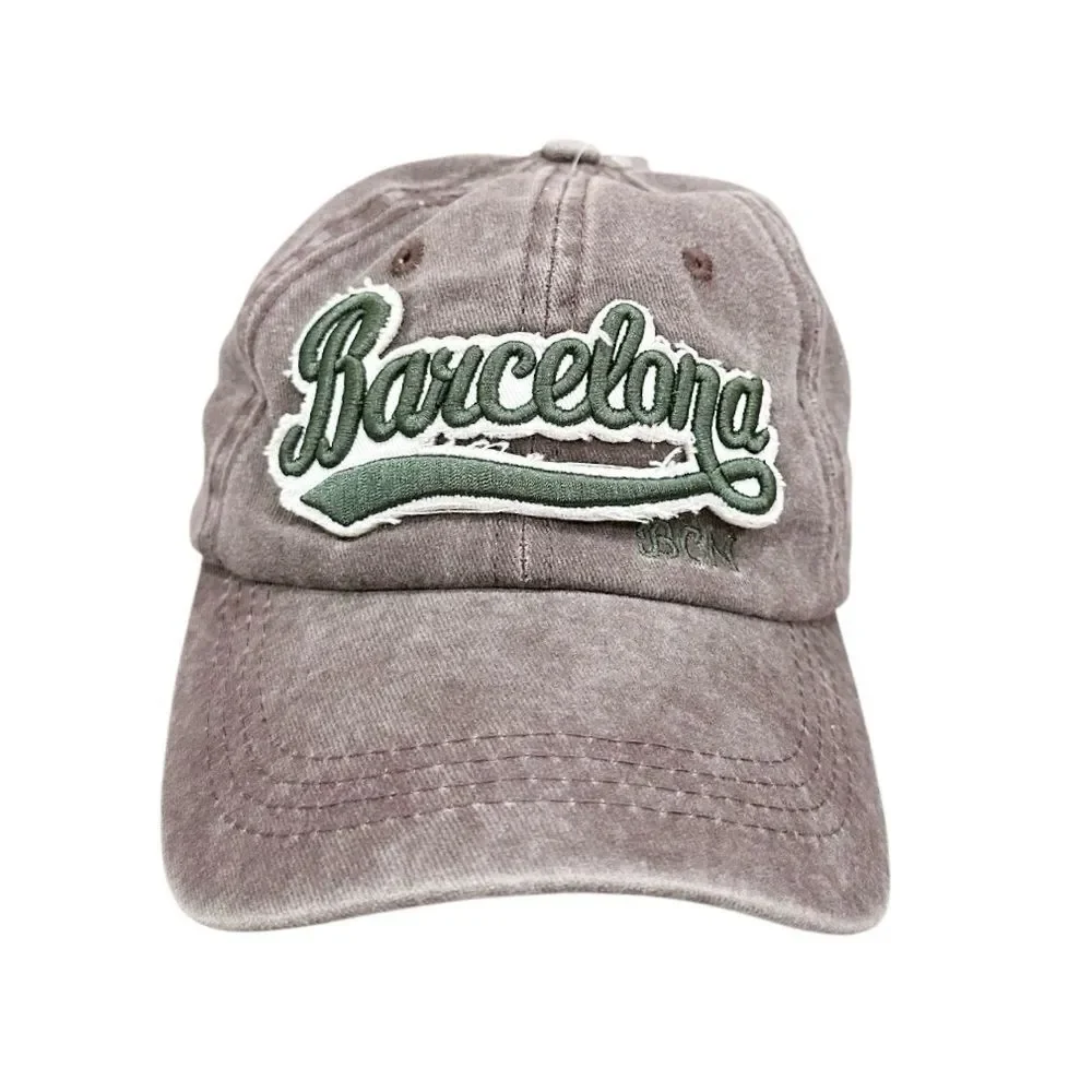 NWT Brown Acid-Wash Baseball Cap with ‘Barcelona’ embroidered lettering